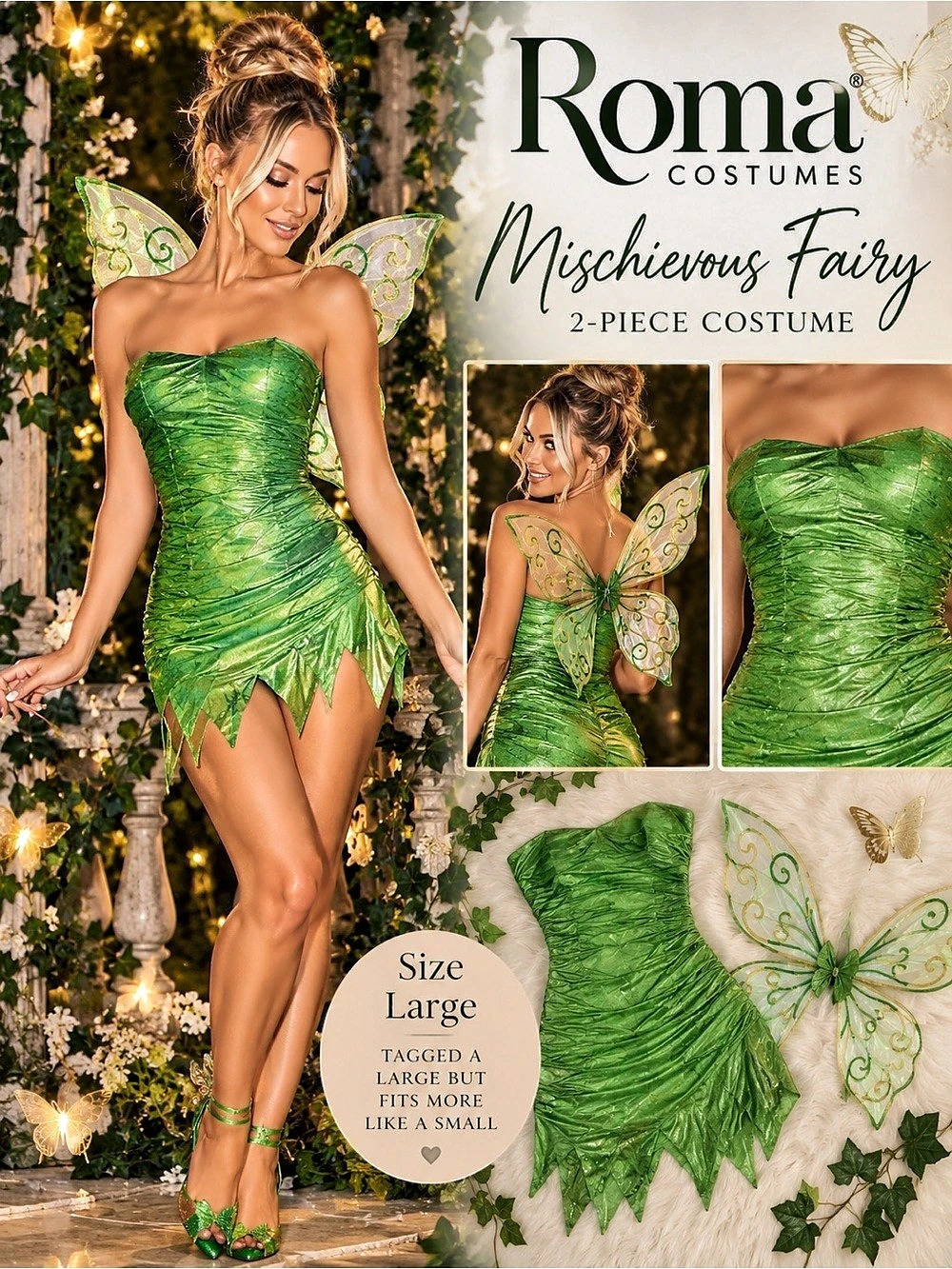 Roma Costumes Mischievous Fairy 2-Piece Costume Green Large